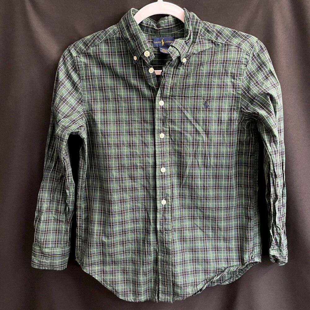 Boy's Ralph Lauren Button Down in Blue and Green Plaid Size M (10-12)